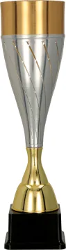 3146A Puchar metalowy srebrno-złoty h-47 cm,d-12 cm