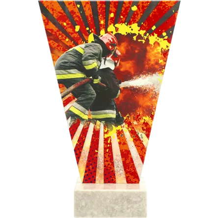 VL2-C/FIR Trofeum szklane na podstawie marmurowej - strażactwo h-17,5 cm, grub. 1 cm