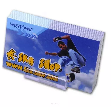 Wizytówki 90 mm x 50 mm, sztywny karton 300g, jednostronna folia błysk, dwustronnie kolorowe