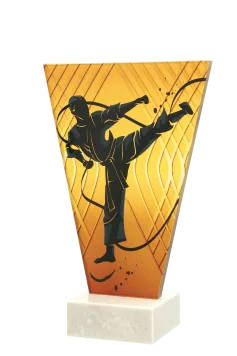 VL1-B/KAR Trofeum szklane na podstawie marmurowej - karate h-20,5 cm, grub. 1 cm
