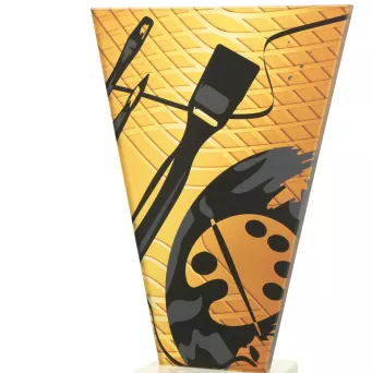 VL1-A/PAI Trofeum szklane na podstawie marmurowej - malarstwo h-22,5 cm, grub. 1 cm