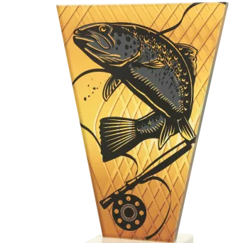 VL1-D/FIS4 Trofeum szklane na podstawie marmurowej - wędkarstwo h-15 cm, grub. 1 cm