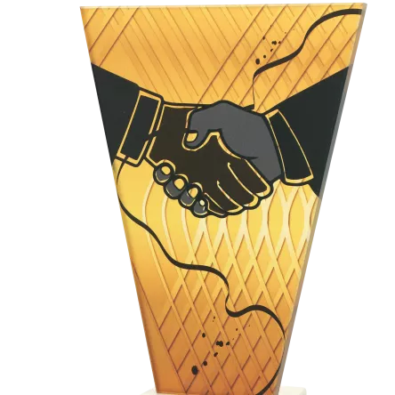 VL1-D/HUG Trofeum szklane na podstawie marmurowej - uścisk h-15 cm, grub. 1 cm